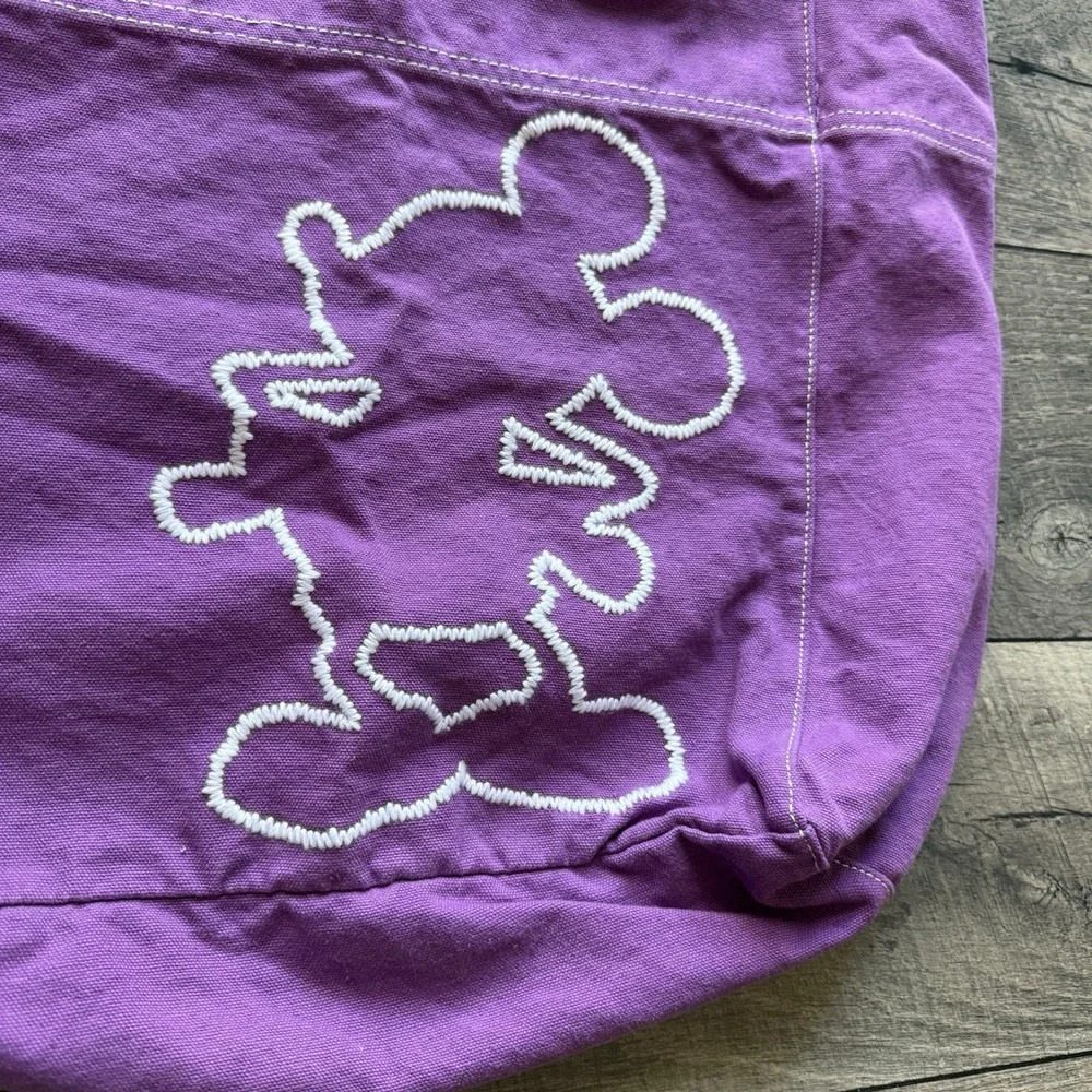 Vintage Disney World Mickey Mouse Silhouette Embroidered Canvas Tote‎ Bag Purple